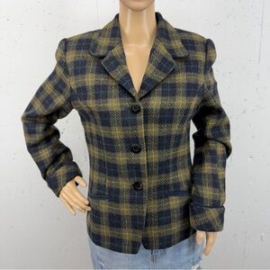 David N Women’s size 8 Black & Olive Plaid Wool Lined Blazer